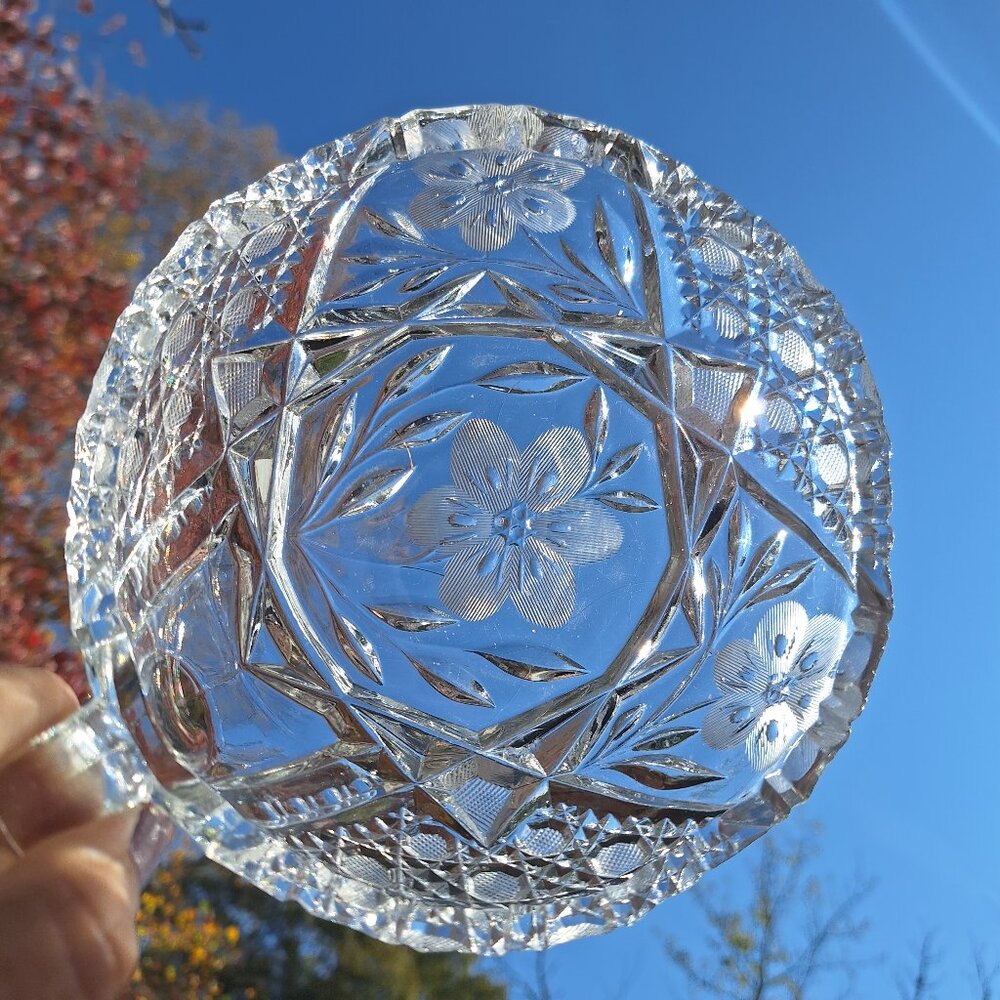 American Brilliant Period Vintage Cut Glass Candy Dish Handle Collectible Gifts